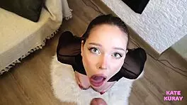 Teen 18+ with small tits gets homemade facial after intense blowjob session
