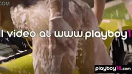 bubble covered ebony milf misty stone washes car nude with petite teen gf in snow