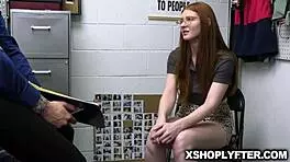 Innocent Redhead Jane Rogers Flirts Out of Shoplifting with Security Guard Billy Boston