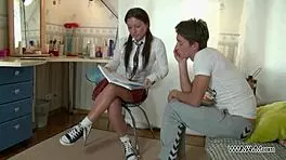 just chilling, but this teen 18+ babe learns hard with teacher's monster cock punishment