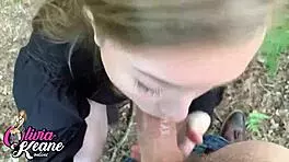 hot teen 18+ gives a steamy pov outdoor blowjob in public