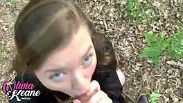 hot teen 18+ gives a steamy pov outdoor blowjob in public