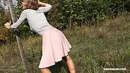 Wow, granny got fucked on the grass while deepthroating young 18+ cock! 😲