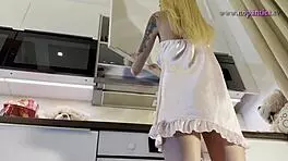 Blonde Petite Girl Interviews Girlfriend In Changing Room