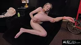 stunning blonde creams panties then masturbates