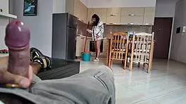 Wow, stepmom’s face when she sees her stepson’s huge dick in the kitchen!