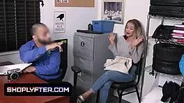 Tiny teen Scarlett Fall gets strip searched in the backroom!