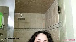 New Cute Brunette Takes Shower During Casting Photoshoot Interview