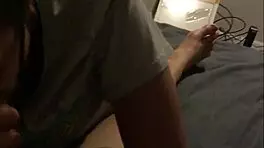 Nerdy chocolate teen in a sex tape sucking cock.