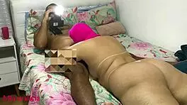 Excited black guy fucks tight latina's big ass in lingerie.