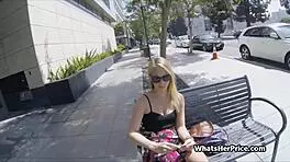Pounding broke blonde teen hard on the street for quick cash.