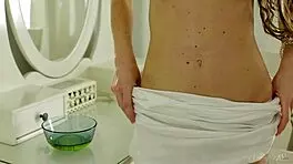 elven beauty mika fingers her shaved pussy softly