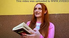 Red-haired slut Pixxxie takes first double vagina pounding from huge black cocks.