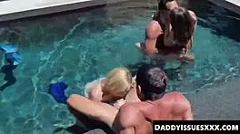 Katie Kush and Kenzie Madison engage in poolside oral and fingering