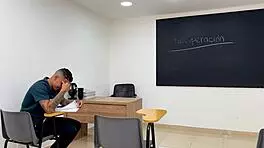 Stepbrother's Best Friend Helps Study, Cums On Mouth.