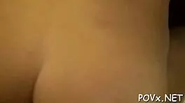 Shaved pussy gets intense pounding from erected cock