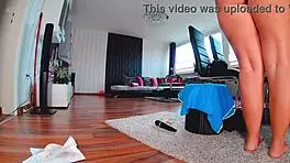 Curvy young cutie with big tits fingers her tight pussy in close-up, preparing for hardcore sex