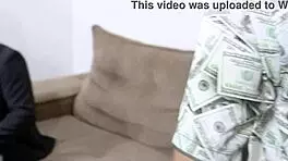 Socialite fucks the delivery guy in the ass while her cuckold husband watches, humiliating them both.