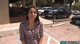 19 Year Old Brunette Takes Hard Fucking in Public Car Action. What a Thrill!