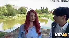 Wow! Sexy Redhead Miss Olivia Flashes Red Lingerie and Screws in Public Before Her Boyfriend