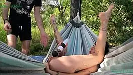 i'm happy satisfiying myself on the hammock outdoors in la mancha spain