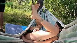 i'm happy satisfiying myself on the hammock outdoors in la mancha spain