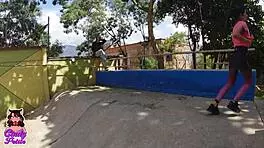 i agreed to train outside with a tall guy who wanted to teach me cardio