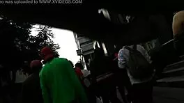 teen latina with tight jeans showing off her curves in a voyeur scene