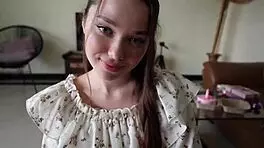 Unexpected birthday gift turns into passionate stepsister sex with blowjob and doggystyle