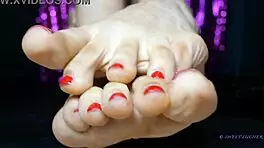 Sweat Small Feet Mistress Red Toenail Polish Female Domination Sensual With Petite Ass