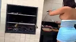 Japanese blogger gives pussy to barbecue guy without condom at party