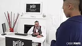 Petite Big Tits Ebony Babe Avery Jane Gives a Hardcore Interracial Fuck at Her Agency Audition