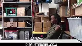 Black teen babe sucks security to escape in office garage