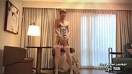 Super cute asian ladyboy enjoys cumshot anal play with feet and dildo