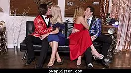 Stepbrothers make girls feel good with 4 some riding cowgirl doggystyle orgy bent over swapsister 😏