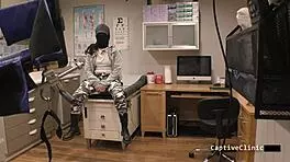 Jasmine Rose feels the intense interrogation in latex and handcuffs backstage.