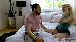 Tiny blonde teen seduces friend for fat dick, lola fae rides hard.