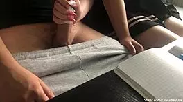 when teacher’s away, olivia bay flashes and grips a huge cock in class