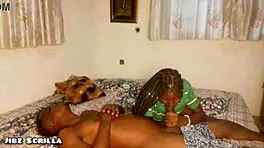 This ebony teen loves sucking big cocks because they're delicious.