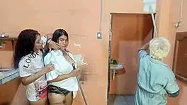 Lesbian Amateurs Rip Clothes And Use Dildo In Front Of Painter