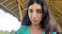 public cumwalk in cafe with sperm on face while eating pasta