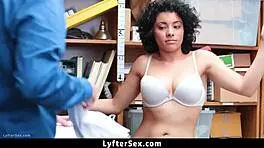 petty thief caught by security officer. riding and sucking in office submission at lyftersex