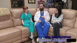 Dr. Tampa asks, 'Do they really care about you?' examining Ditria Rose's shaved pussy
