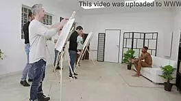 Artist Ambra Dolce in 7on1 BWC rough sex with gaping ass to mouth and cum swallowing.