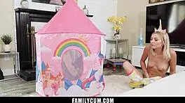 wow, stepsister catches stepbro jerking off and lends a hand... familycum vibes! 😜