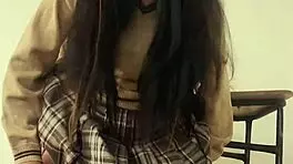 Cum inside me before they see us, I ask school girl to pull skirt down for public classroom fuck 😳