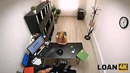 blonde teen with tattoo saves business with pink panties in loan4k interview