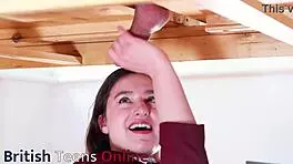 Geez, I’m watchin’ Ellie in uniform milkin’ a cock at the table!