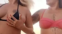 Talking dirty at the beach with my naughty friend, then we took a newbie’s virginity lol 😈
