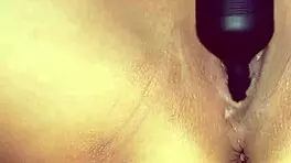 Homemade solo massage with close-up squirting